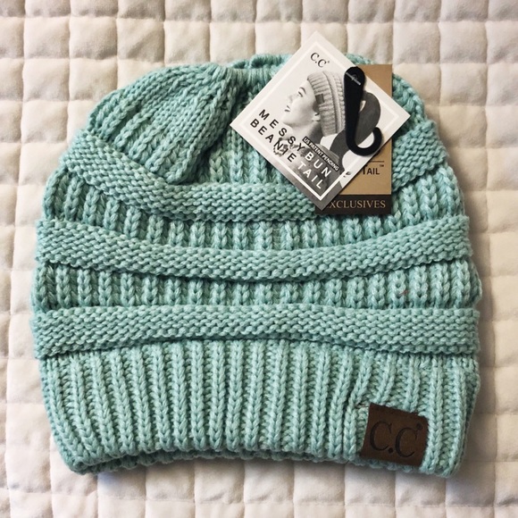CC Boutique Accessories - Mint Messy Bun CC Beanie